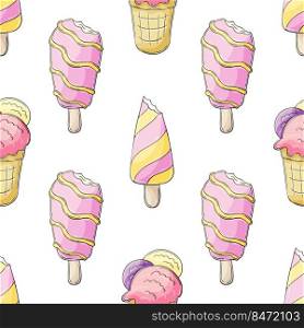 Summer. Pink ice cream seamless pattern. Wonderful bright pattern with a cold dessert. Print. Print for cloth design, textile, fabric, wallpaper