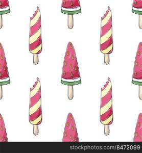 Summer. Pink ice cream seamless pattern. Wonderful bright pattern with sweet watermelon dessert. Print for cloth design, textile, fabric, wallpaper. Print for cloth design, textile, fabric, wallpaper