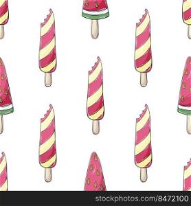 Summer. Pink ice cream seamless pattern. Wonderful bright pattern with sweet watermelon dessert. Print for cloth design, textile, fabric, wallpaper, wrapping. Print for cloth design, textile, fabric, wallpaper