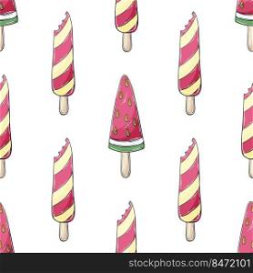 Summer. Pink ice cream seamless pattern. Wonderful bright pattern with sweet watermelon dessert. Print for cloth design, textile, fabric, wallpaper, wrapping paper. Print for cloth design, textile, fabric, wallpaper