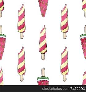 Summer. Pink ice cream seamless pattern. Wonderful bright pattern with watermelon dessert. Print for cloth design, textile, fabric, wallpaper