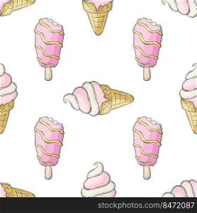 Summer. Pink ice cream seamless pattern. Wonderful pattern with cold dessert. Print for cloth design, textile. Print for cloth design, textile, fabric, wallpaper