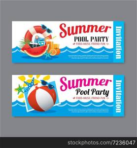summer pool party invitation ticket template background