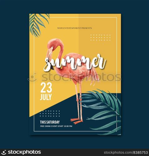 Summer poster design holiday party on the beach sea sunshine nature. vacation time, creative watercolor vector illustration design