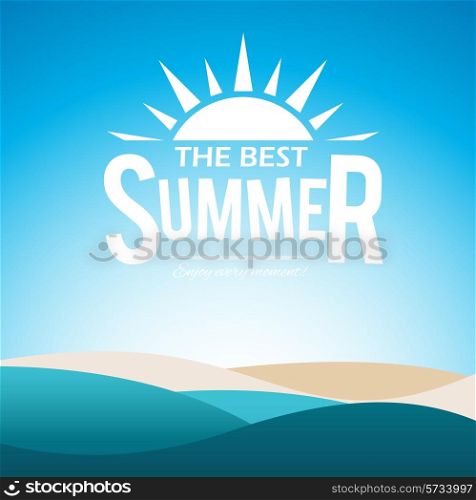 Summer poster with sea waves sands beach and sky