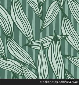 Summer random line leaves pattern on green background. Abstract botanical backdrop. Creative nature wallpaper. Design for fabric , textile print, wrapping, cover. vector illustration.. Summer random line leaves pattern on green background.