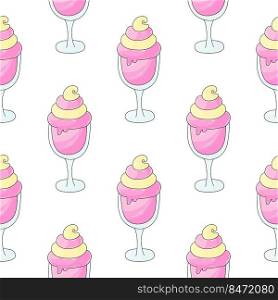 Summer. Raspberry milkshakes seamless pattern. Cute pattern with cold dessert. Print for cloth design, textile, fabric, wallpaper. Print for cloth design, textile, fabric, wallpaper