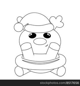 Summer Reindeer with inflatable rubber ring. Draw illustration in black and white