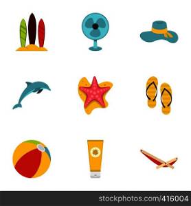 Summer relax and beach icons set. Flat illustration of 9 vector icons for web. Summer relax and beach icons set, flat style