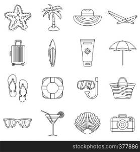 Summer rest icons set. Outline illustration of 16 summer rest vector icons for web. Summer rest icons set, outline style