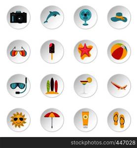 Summer rest set icons in flat style isolated on white background. Summer rest set flat icons