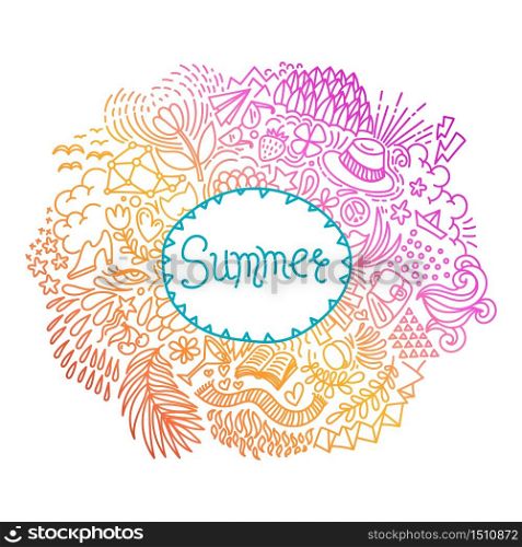 Summer. Round shape doodle frame made of abstract freehand ornament. Vector illustration. Summer. Round shape doodle frame made of abstract freehand ornament.