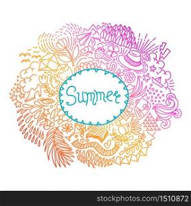 Summer. Round shape doodle frame made of abstract freehand ornament. Vector illustration. Summer. Round shape doodle frame made of abstract freehand ornament.