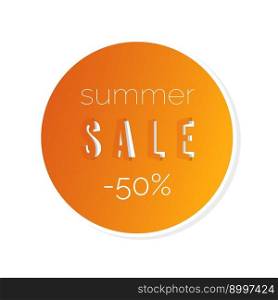Summer sale 50 percent. Label round orange-yellow, sticker, tag.