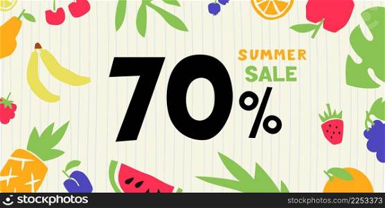 Summer sale. 70 percent. Colorful cutouts fruits and berries. Shape colored cardboard or paper.. Summer sale. 70 percent. Colorful cutouts fruits and berries. Shape colored cardboard or paper