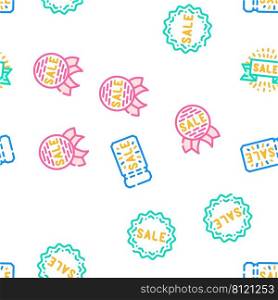 Summer Sale And Season Discount Vector Seamless Pattern Color Line Illustration. Summer Sale And Season Discount Icons Set Vector