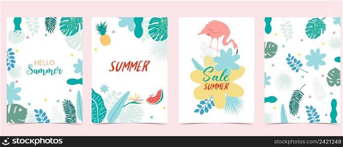 summer sale background with flamingo,leaf,flower