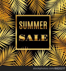 Summer sale background with gold palms. Vector illustration