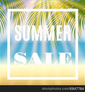 Summer sale background with palm and sun. Vector illustration