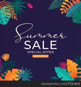 Summer sale background with tropical leaves. Vector Illustration EPS10. Summer sale background with tropical leaves. Vector Illustration