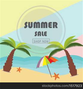 summer sale banner on beach background