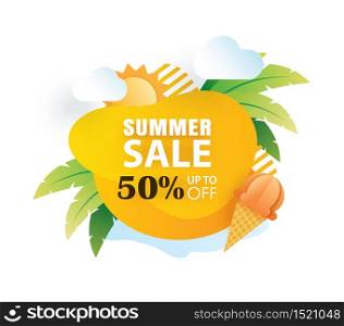 Summer sale banner paper cut template. Yellow abstract geometric. Use for poster, sticker, badge, ads, tag.