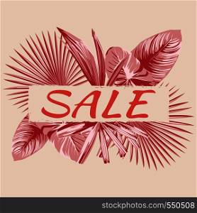 Summer sale banner slogan on the living coral style background. Vector illustration template