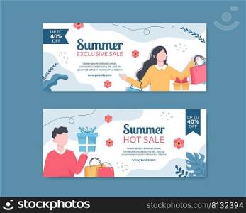 Summer Sale Banner Template Social Media Flat Cartoon Vector Background Illustration