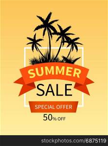 Summer sale banner with palm trees. Summer sale banner design with palm trees. Vector illustration