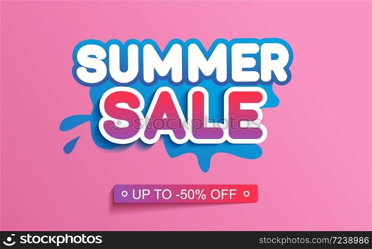 Summer sale banner with pink background. Trendy summer promotion template with lettering.. Summer sale banner with pink background.
