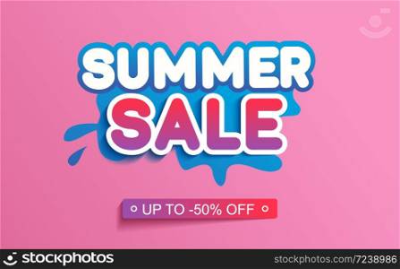 Summer sale banner with pink background. Trendy summer promotion template with lettering.. Summer sale banner with pink background.