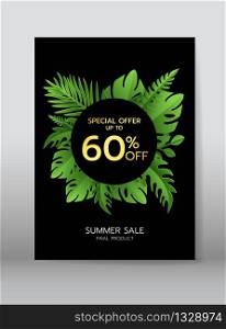 summer sale banners, posters with tropical leaves, summer sale trendy design