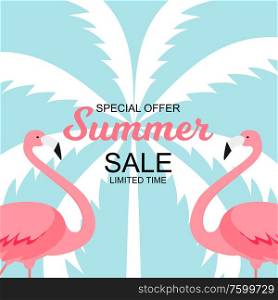 Summer Sale concept with Colorful Cartoon Pink Flamingo Background. Vector Illustration. EPS10. Summer Sale concept with Colorful Cartoon Pink Flamingo Background. Vector Illustration