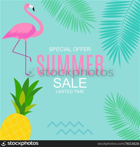 Summer Sale concept with Colorful Cartoon Pink Flamingo Background. Vector Illustration. EPS10. Summer Sale concept with Colorful Cartoon Pink Flamingo Background. Vector Illustration