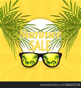 Summer sale design template with summer background with palm and frame.