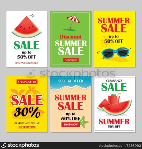 Summer sale emails and banners mobile templates. Vector illustrations for website, posters, brochure, voucher discount, flyers, newsletter designs, ads, promotional background.