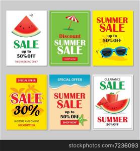 Summer sale emails and banners mobile templates. Vector illustrations for website, posters, brochure, voucher discount, flyers, newsletter designs, ads, promotional background.
