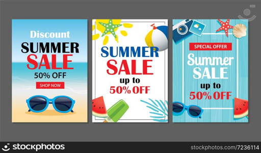 Summer sale emails background layout banners. Can be used for ,flyers, invitation, posters, brochure, voucher discount. Vector ads shopping template.