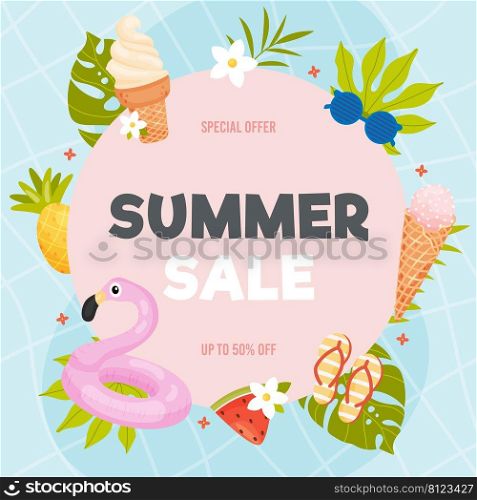 Summer Sale flyer card. Vector illustration concept.