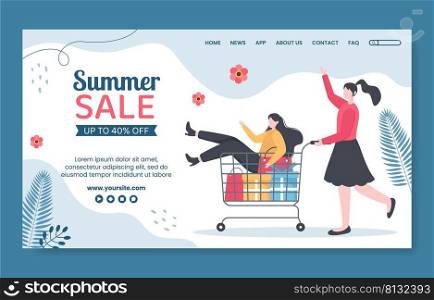 Summer Sale Landing Page Template Social Media Flat Cartoon Vector Background Illustration