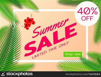 Summer sale offer banner,sea and beach theme with its symbol,modern and fashionable design,vector illustration