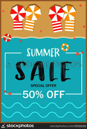 Summer Sale special offer poster on the beach style A4 Scale , Banner promotion discount clearance event festival , illustration vector