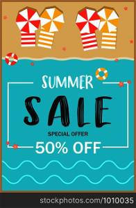 Summer Sale special offer poster on the beach style A4 Scale , Banner promotion discount clearance event festival , illustration vector