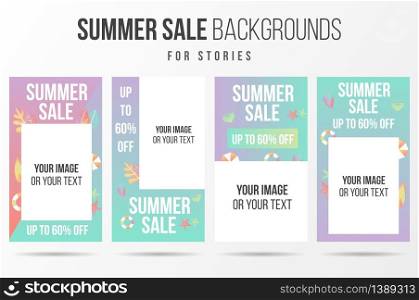 Summer sale stories template collection design banner for social media editable with gradient color.Product catalog, discount voucher, advertising.Vector illustration.
