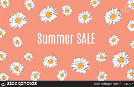 Summer sale vector illustration for banner, poster, shopping ads, marketing material. Concept with camomile.. Summer sale vector illustration. Concept with camomile.