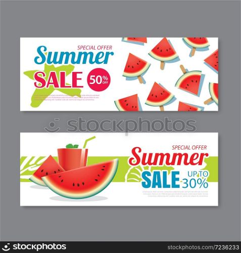 Summer sale voucher background template. Discount coupon. Banner season elements flat design.