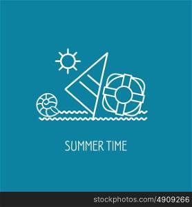 Summer. Sea, boat, shell. The emblem of summer holidays and tourism.