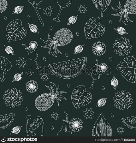 Summer seamless outlined pattern with fruits Vector Image