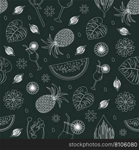 Summer seamless outlined pattern with fruits Vector Image