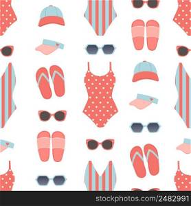Summer seamless pattern vector illustration, swimsuits flat design